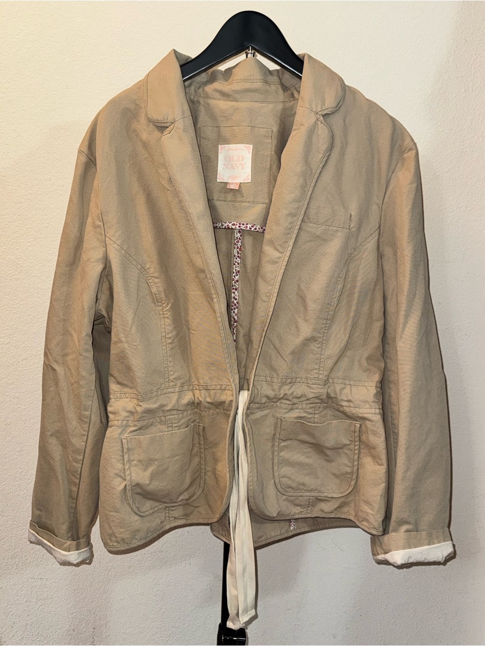 Old Navy Tan Utility Jacket with Floral Trim